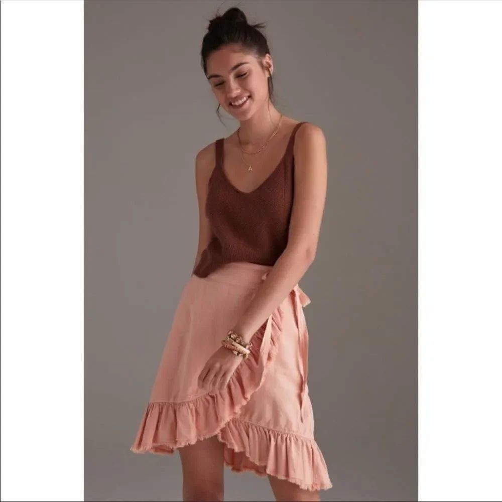 Pilcro x Anthropologie XL Peach Pink Ruffle Wrap Skirt with Pockets